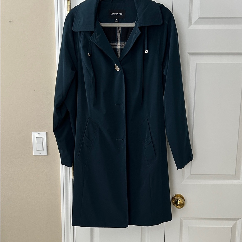 London Fog Women's Dark Teal Blue Trench Coat - size 1X